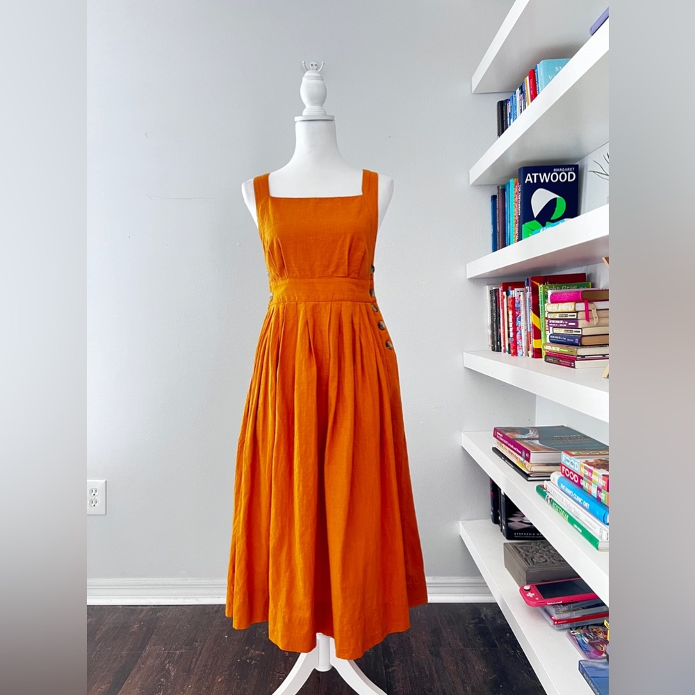 Free People Lula Apron Midi Dress in Deep Gold size 8